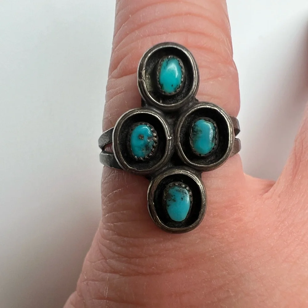 Old Pawn Turquoise Sterling Silver 925 Ring, Size 5.5 - Picture 1 of 2
